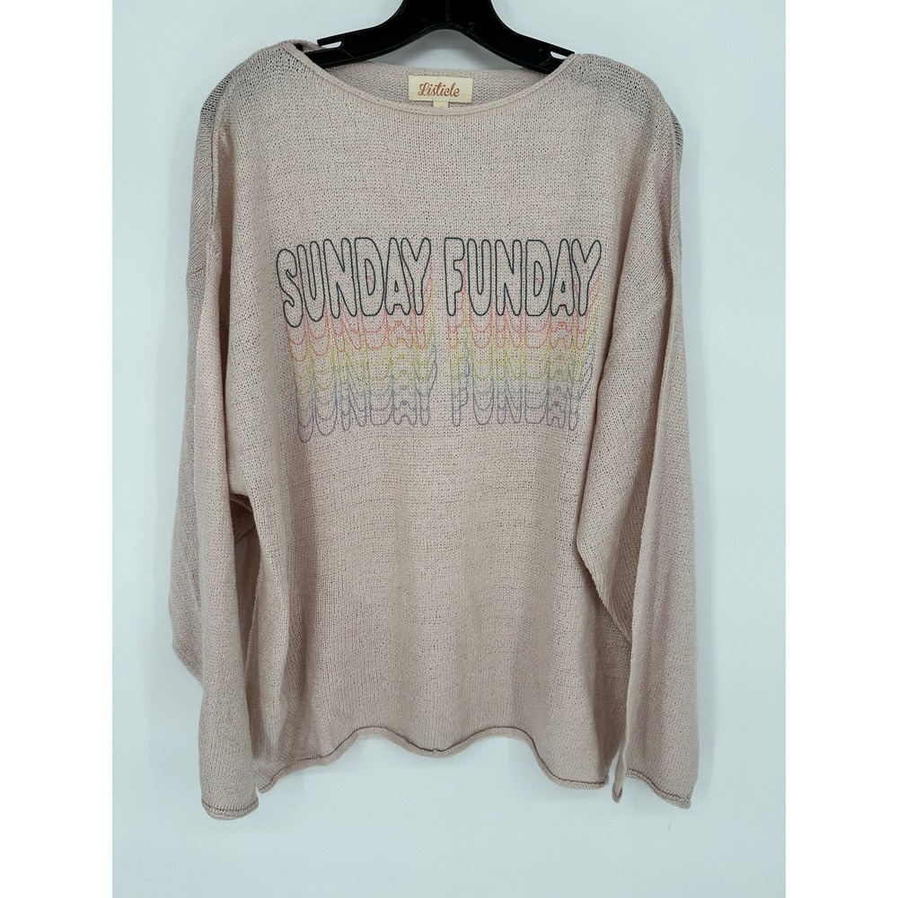 Listicle Sunday Funday Graphic Knit Sweater Pink Women Small‎ Oversized